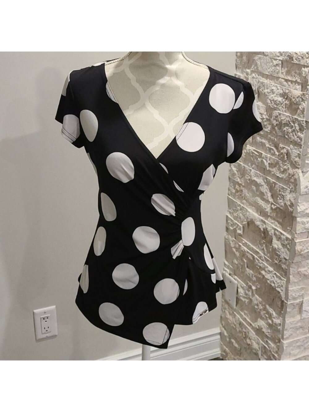 Cartise Black and white polka dot wrap top